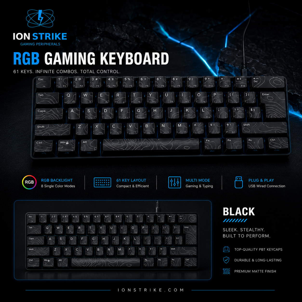 ION STRIKE MK1 TKL mechanical gaming keyboard white topographic keycap design