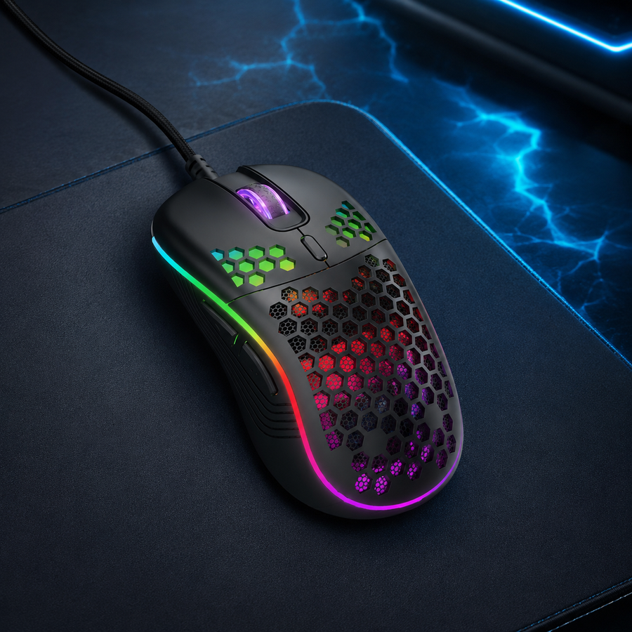 ION STRIKE PM1 wired gaming mouse white honeycomb design RGB backlight